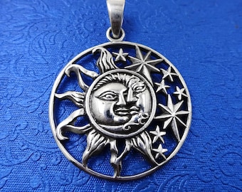 Silver Sun and Moon Pendant 925 Sterling Silver Celestial Pendant ...