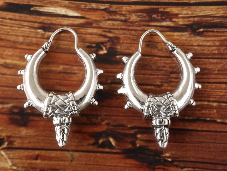 Sterling Silver Tribal Spiked Hoops Earrings 12.6g Jewelry Gift