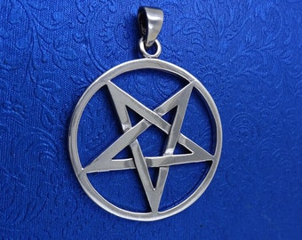 Inverted Pentagram In a Circle Pendant Satanic Occult 10g Sterling Silver