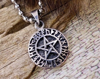 Pentagram In a Circle Pendant Sterling Silver