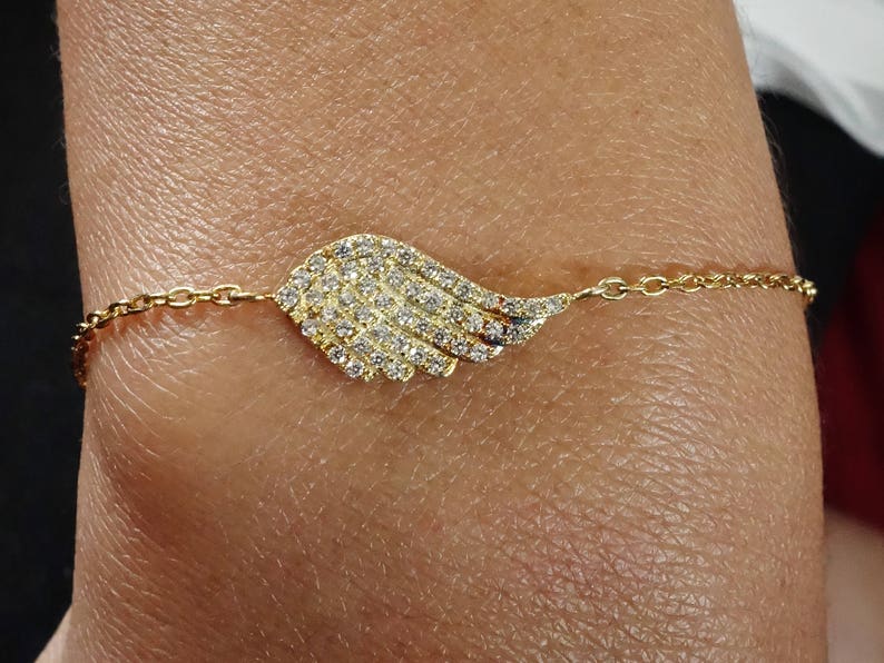 Classic Gold Plate Jewelry Gift Handmade Sparkling CZ Sterling Silver Angel Wing Bracelet 925 Solid Stamped Silver Anklet Cuff