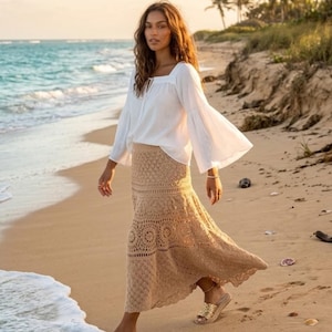 Boho Crochet Maxi Skirt Pattern, Lace Beach Cover-Up PDF, Resort Wear DIY