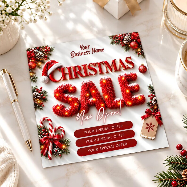Christmas Sale Template, Editable Canva Holiday Promo Flyer, Small ...