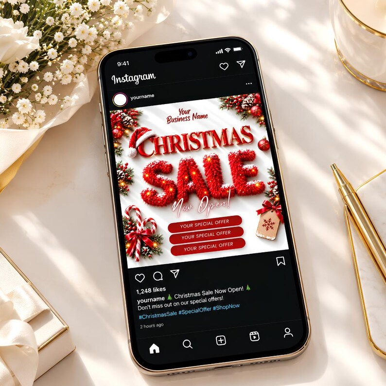 Christmas Sale Template, Editable Canva Holiday Promo Flyer, Small ...