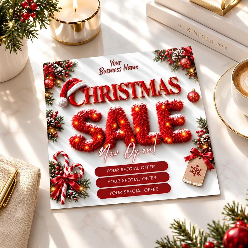 Christmas Sale Template, Editable Canva Holiday Promo Flyer, Small ...