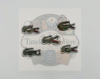 Set di toppe a forma di testa di coccodrillo (5 pezzi) – Mini toppe ricamate termoadesive/da cucire, colore verde, con motivo animale.