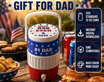 Father's Day Can Cooler STL, Gift for Dad, 12 oz Can Holder, Patriotic USA Cooler, America 250 Anniversary, Dad Gift 3MF File