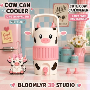 Cowgirl Cow Burkkylare STL, 12 oz Standard Burkhållare 3MF, Western Coquette Ko Mönster Dryckkylare, Söt Konservöppnare Paket