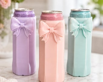 Schleife Dosenkühler STL Bundle, 12 Unzen schlanke Dosenhalter, Stroh Topper, Dosenöffner, Kokette Koozie, niedliche Getränkehülle, 3D Druckdatei