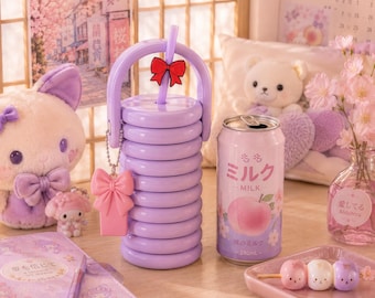 Coquette Dosenkühler STL, Kawaii 12 Unzen Sodadosenhalter, Schleife Stroh Topper, süßes Öffner Zubehör, Pink Ästhetische 3D Druckdatei
