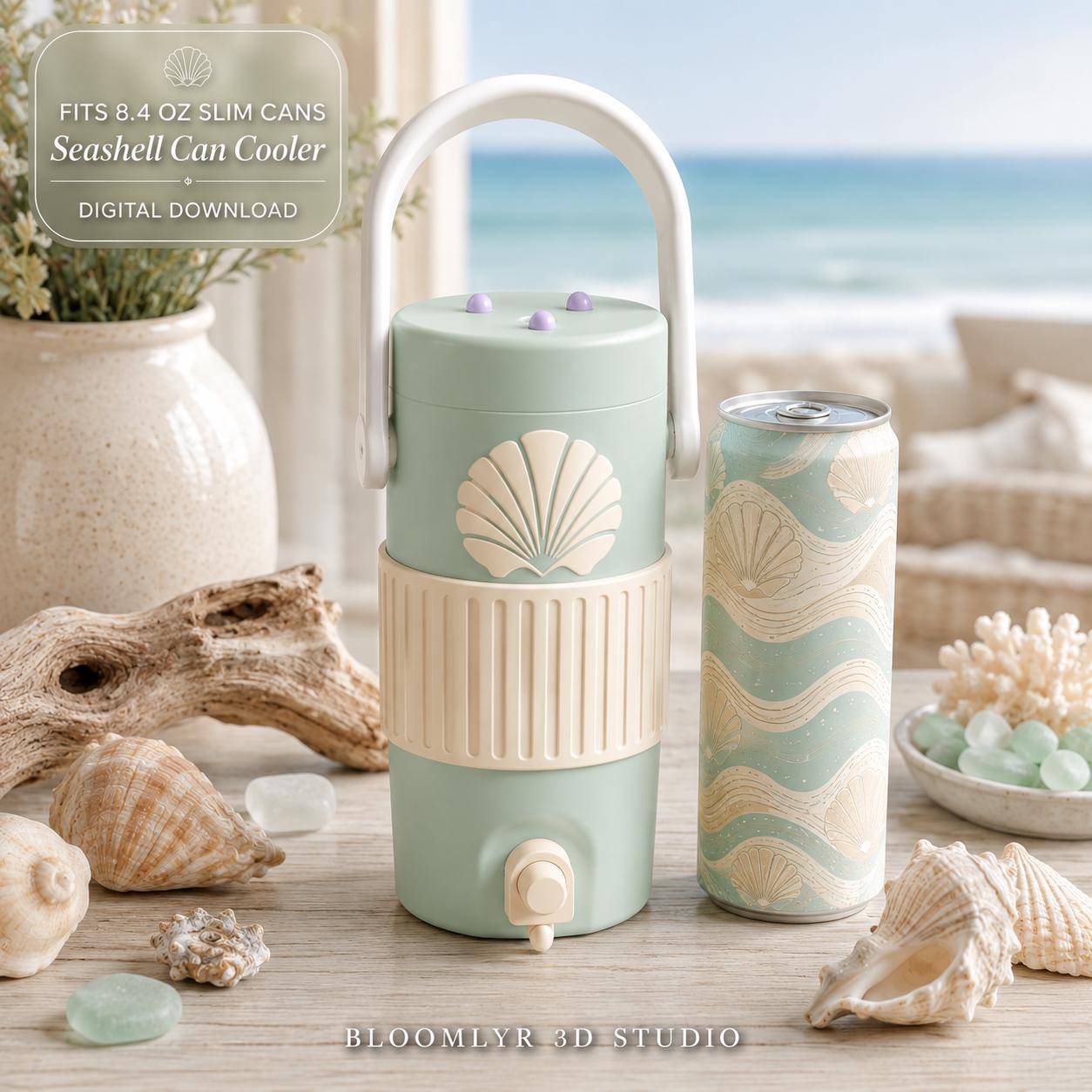 Seashell Can Cooler STL, 8.4 Oz Slim Can Cozy 3MF, Skinny Can