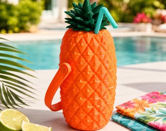 Ananas 12 oz Koozie STL, Tropischer Dosenkühler 3MF, Sommer Getränkehalter, Strohhalmkopf, Strandparty 3D Druckdatei