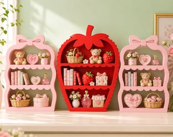 3D druckbare Erdbeer Bogen Regal STL Bundle | Kawaii Mini Ausstellungsregal | Niedliches Wandregal Dekor | Valentinstag Mädchenzimmer | STL 3MF