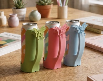 Schmetterlings-Dosenkühler STL-Datei | 12 Unzen Skinny Energy Drinkhalter mit Griff | Süßer Koozie 3MF Digital Download