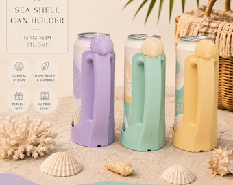 Seashell Dosenkühler STL, 12 oz Skinny Dosenhalter mit Griff, Muschel Getränkehalter, Strand Sommer 3D Druckdatei, STL 3MF Download