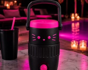 Neon Katzen Dosenkühler STL, 12 Unzen Cat Koozie 3MF, schwarz rosa Gamer Getränkehalter, niedliches Schreibtisch Dekor, AMS bereit 3D Druckdatei