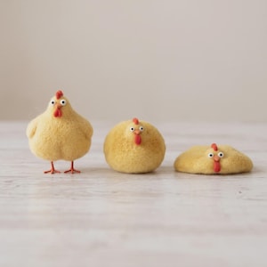 Handcrafted Needle Felted Chicken Trio - Wool Minimalist Funny Farm Bird Desk Ornaments