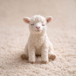 Handcrafted Needle Felted Lamb Miniature White Wool Sheep Artisan Animal Sculpture Display