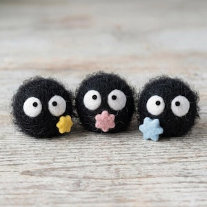 Handcrafted Needle Felted Soot Sprite Sculpture - Tiny Star Candy Desk Pet