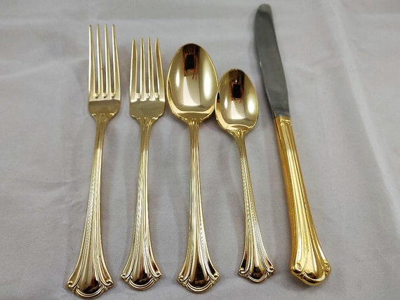 International Rogers Gold Renaissance Electroplate Flatware – Gold Plate Silverware Set (Used, Very Good Condition)