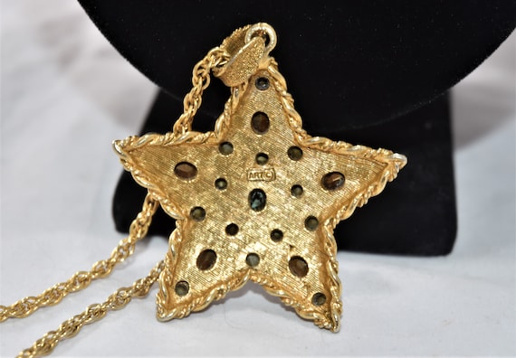 Vintage Signed ART Large Jeweled Star Pendant And… - image 3