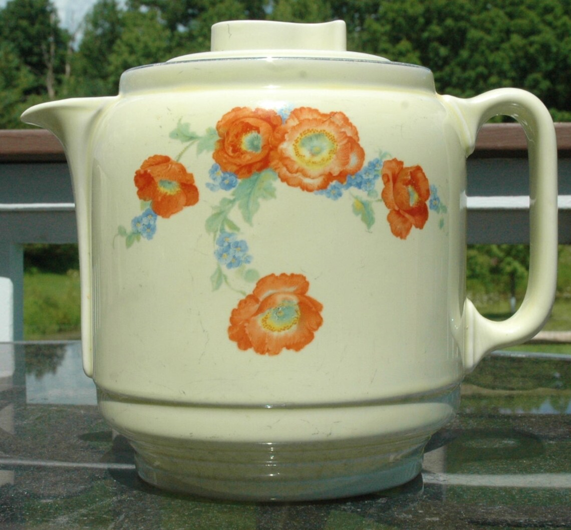 Hall's Pottery Vintage Orange Poppy Coffee Pot With S Etsy