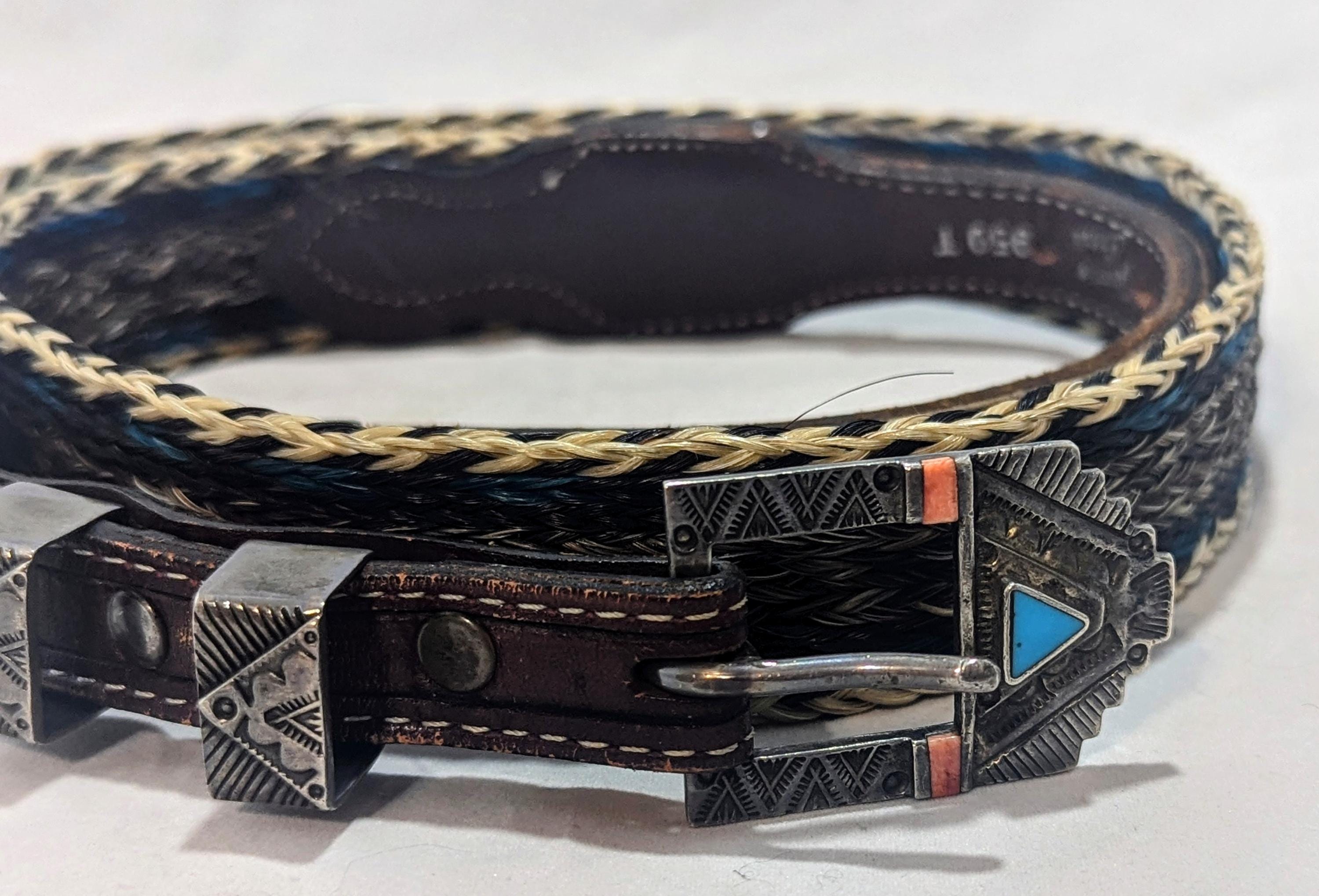 Western Hand Braided Horse Hair and Leather Belt w/ Silver Buckle Size 32 Tony Lamar Womens Hand Braided Horsehair Belt With Sterling  main image 4