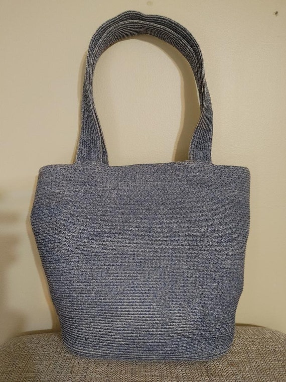 Eric Javits Woven Squishee Lined Blue Tote Handbag - image 2