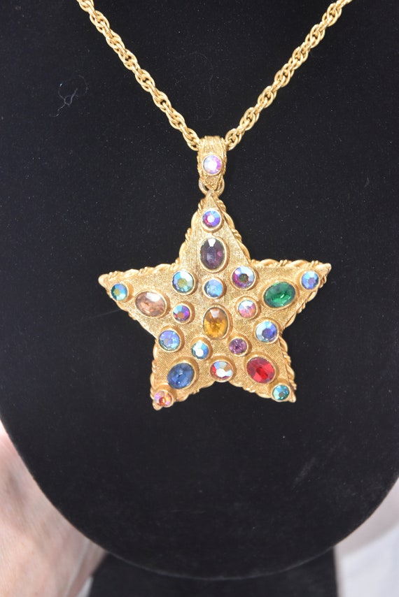 Vintage Signed ART Large Jeweled Star Pendant And… - image 4