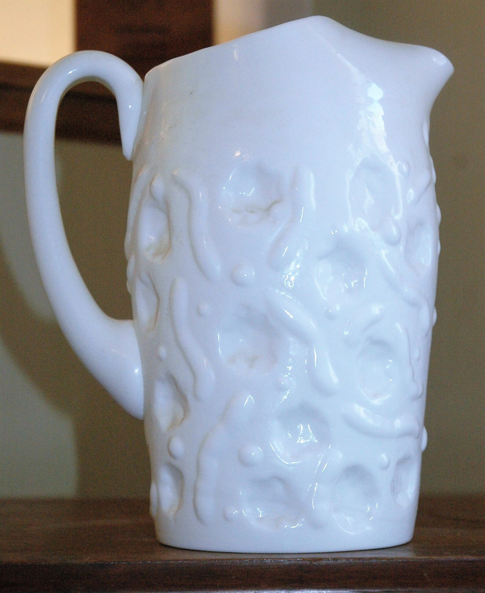 Vintage Milk Glass Pitcher With 6 Matching Glasses Etsy