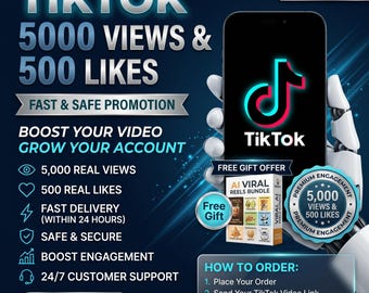 TikTok-promotiebundel: 5000 weergaven, 500 vind-ik-leuks – service voor organische groei