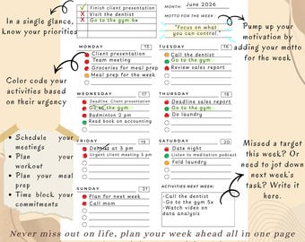 ADHD and Student Weekly Planner | 5-in-1 Productivity Kit, Color-Coded (Digital Download)