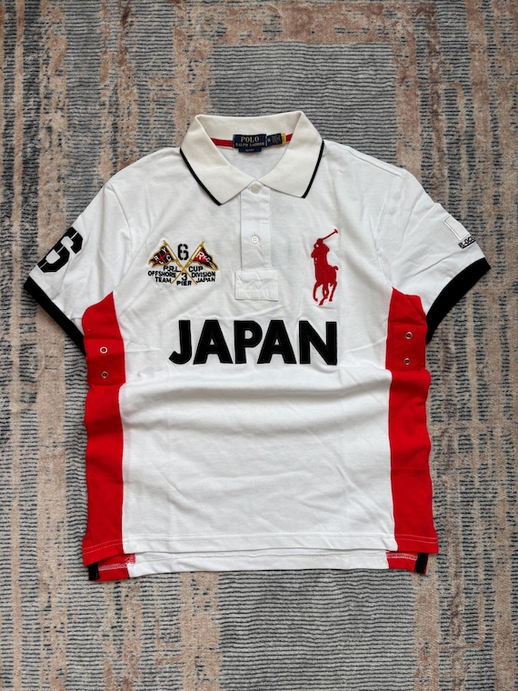 Vintage Polo Ralph Lauren Big Pony Japan Polo Shirt White Red RL