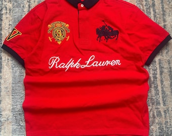 Vintage Polo Ralph Lauren Big Pony Rugby Polo Shirt Red Embroidered Logo Custom Fit