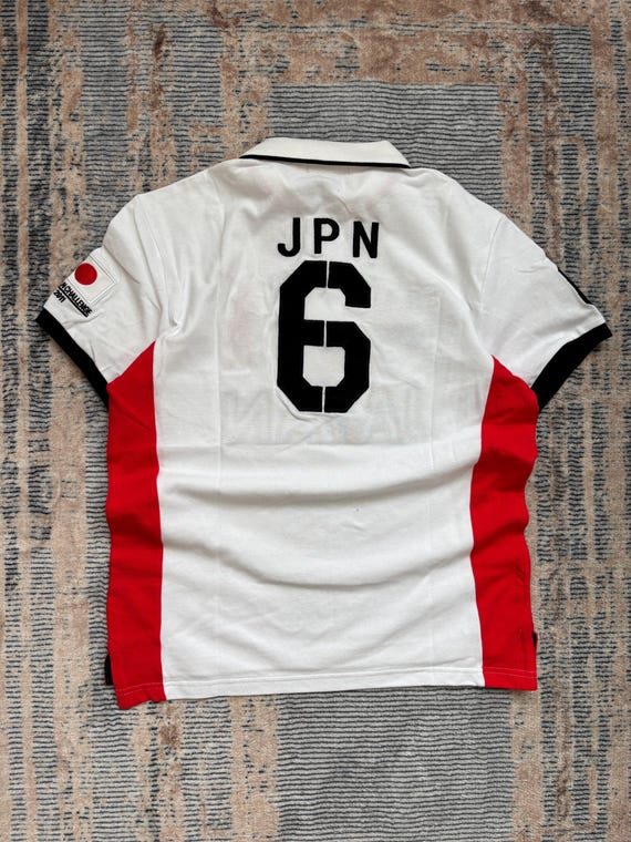 Vintage Polo Ralph Lauren Big Pony Japan Polo Shirt White Red RL