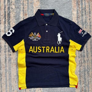Polo Ralph Lauren Australia Big Pony Polo Shirt Navy Yellow Custom Fit Rugby