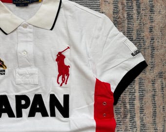 Vintage Polo Ralph Lauren Big Pony Japan Polo Shirt White Red RL