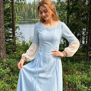 alicent blue dress Sheer mesh TINAHOLY-COUTURE KHAITE Candita Pleated V-neck Size:1-2Y