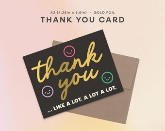 Tarjeta de agradecimiento / Tarjeta de agradecimiento con cara sonriente / Tarjeta de felicitación con lámina dorada / Tarjeta de agradecimiento en blanco con sobre
