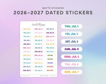 Pegatinas de fechas diarias 2026-2027 / Pegatinas de calendario coloridas / Pegatinas con fechas diarias para agendas sin fecha / Pegatinas diarias con fecha preimpresa