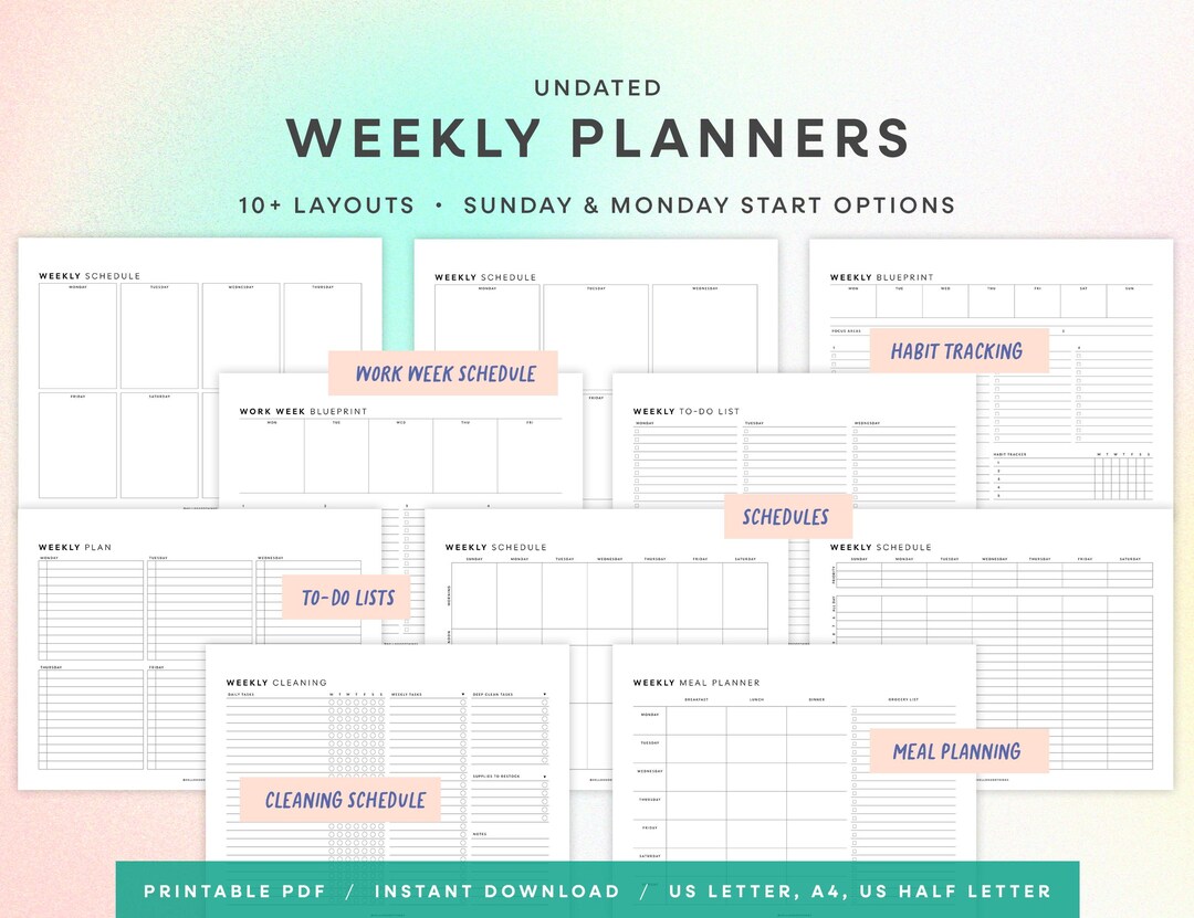 Minimalist Weekly Planner Printables – Undated Weekly Blueprint With ...
