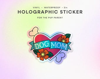 Pegatina holográfica de mamá perruna / Pegatina de vinilo estilo tatuaje para mamás perruna y amantes de los perros / Vinilo, impermeable, para Kindle, botella de agua y portátil