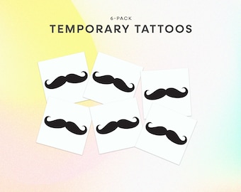 Set de tatuajes temporales de bigote: divertidos tatuajes de bigote en los dedos, paquete de 6 calcomanías negras de bigote, regalo de broma, recuerdo para fiesta de disfraces, tatuaje de broma