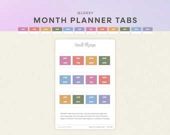 Pestañas para planificador mensual / Pestañas autoadhesivas de 12 meses para planificadores, organización para TDAH, etiquetas adhesivas, pestañas de índice, meses con código de color suave