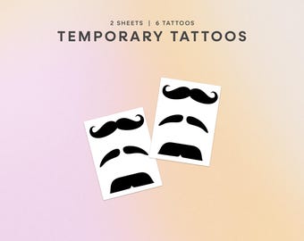 Tatuajes temporales de bigotes de dedo surtidos: paquete de 6 divertidos bigotes falsos, regalo de broma, recuerdo de fiesta de disfraces, tatuaje de broma, accesorio para fotomatón
