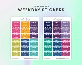 Pegatinas para días de la semana / Pegatinas de washi tape de colores para días de la semana / Pegatinas para agenda, diario, organizador, pegatinas mensuales / Accesorios para agenda