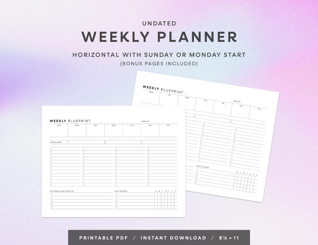 Minimalist Weekly Planner Printable – Undated Weekly Blueprint PDF With ...