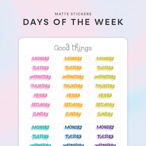 Weekday Planner Stickers | Colorful Days of the Week Labels for Journals, Calendars, Planners, Scrapbooks, Bullet Journal, Monday - Sunday