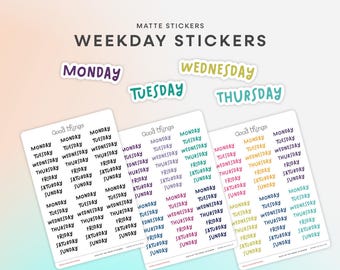 Pegatinas para agendas de días de la semana / Pegatinas divertidas con letras de los días de la semana / Pegatinas para agendas, diarios y calendarios