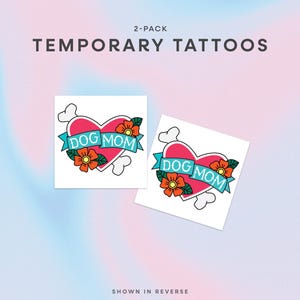 Tatuaje temporal de mamá perruna: tatuaje estilo marinero para mamás peludas, paquete de 2 tatuajes para amantes de las mascotas, regalo adorable para mamá perruna, recuerdo de rescate de animales.